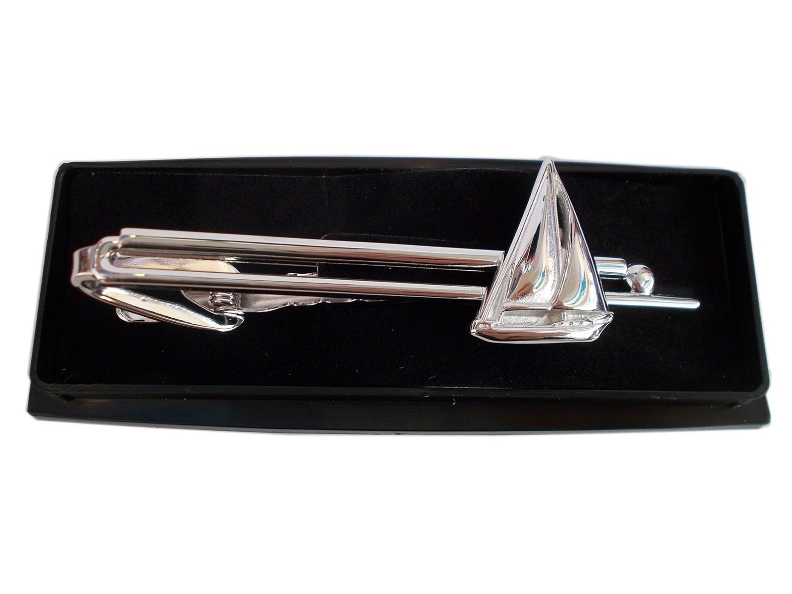 Krawattennadel Krawattenklammer Schmuck für Herren | Motiv Fahrtensegler Segelschiff | Aus Edelstahl, silberfarben rhodiniert | Inklusive Geschenkbox