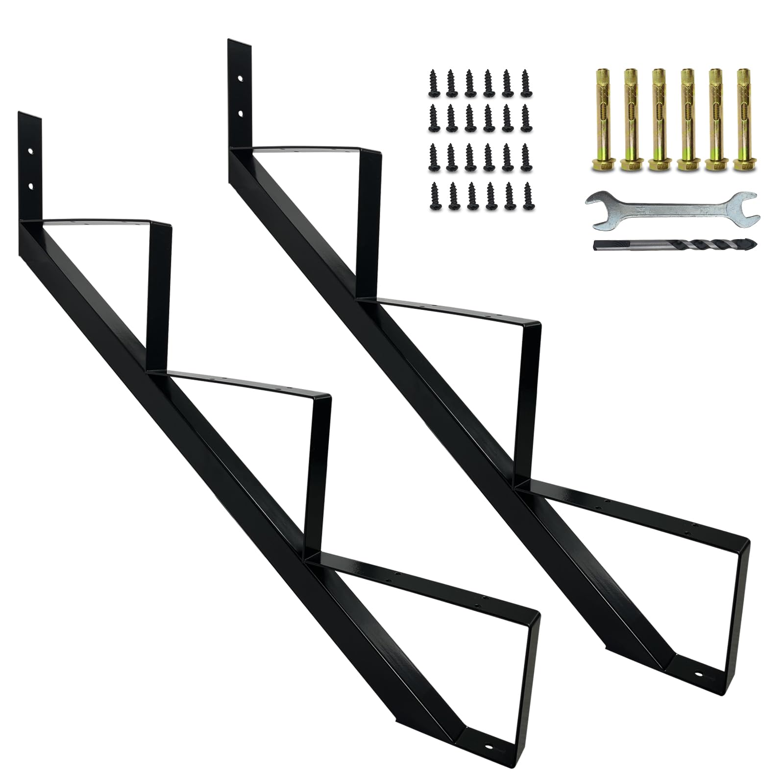 2 Packs Metal Stair Step Stringers, 3 Step Steel Riser Stringer for 27
