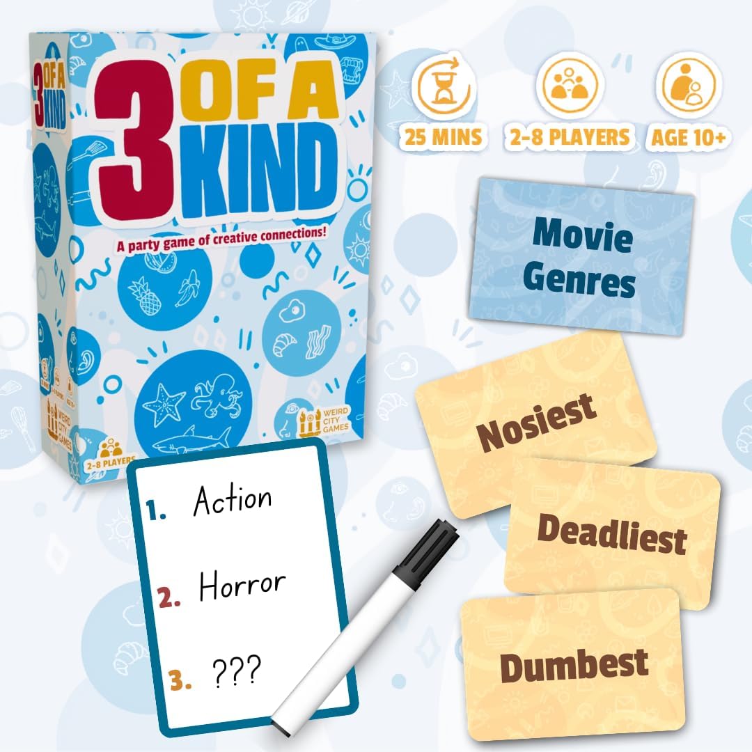 Three of a Kind / 3 of a Kind – Quick Party Card Game for Families and Adults – Ages 10+ – 2 to 8 Players – Weird City Games