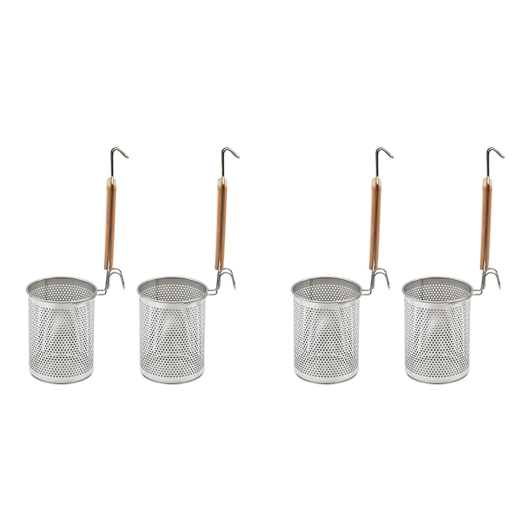 Hndhbfgrt Stainless Steel Pasta Strainer, 4pcs Food Dumpling Noodle Strainer with Wood Handle Straining Noodles Pasta Baskets