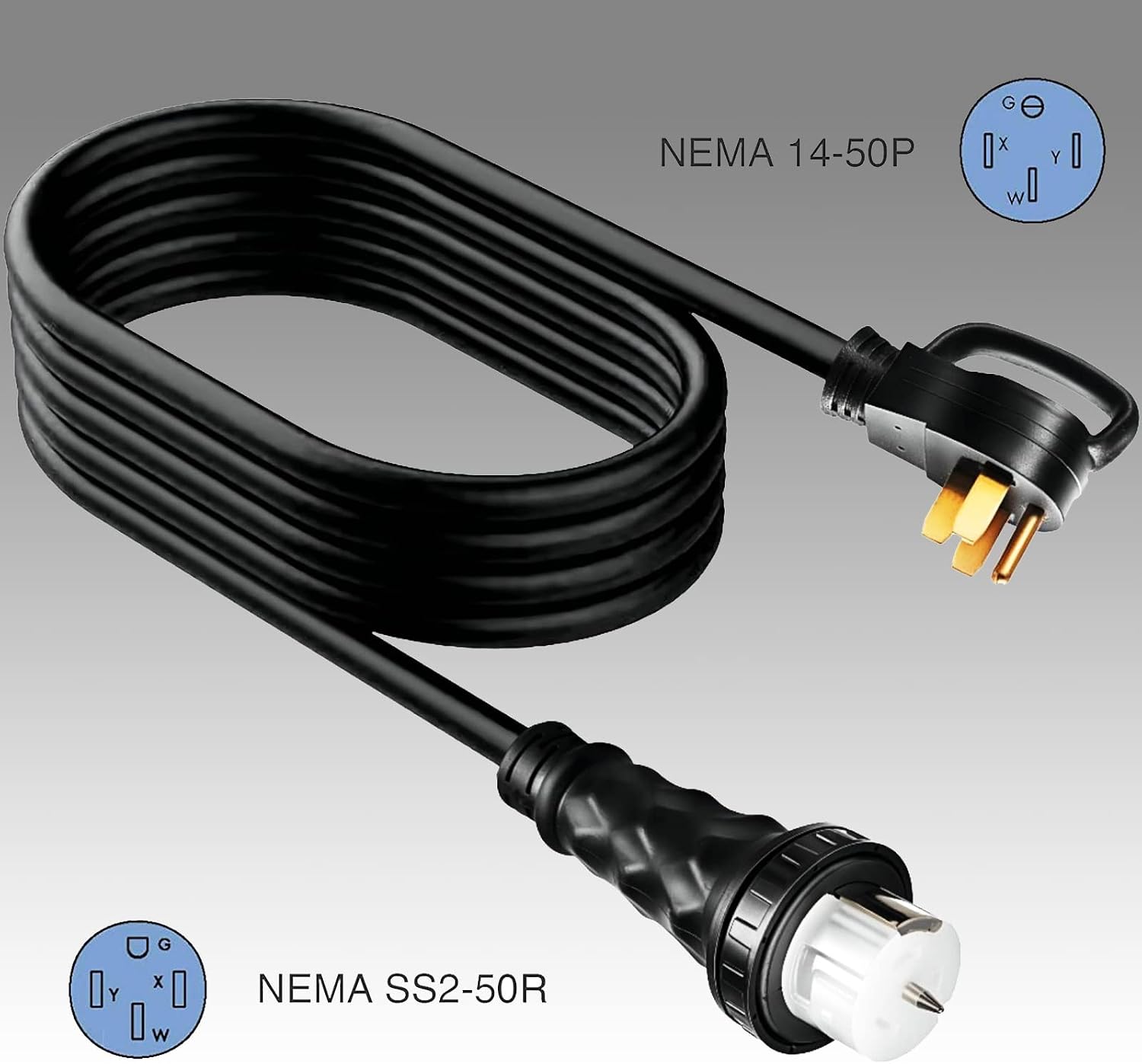 50 Amp Generator Cord 50 Feet Generator Extension Cord STW 6/3 + 8/1 125V 250V Generator Power Cords NEMA14-50P/SS2-50R & CS6364 Twist Lock Connector,ETL Listed