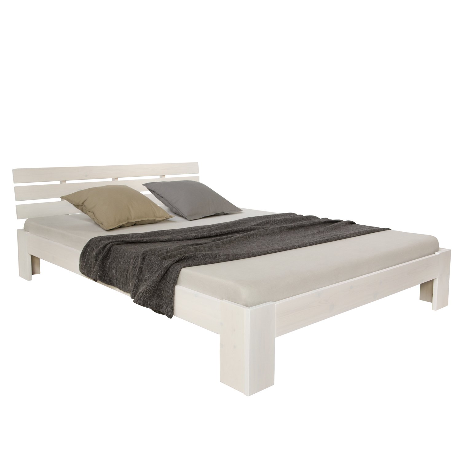 Homestyle4u 1892, Holzbett 120×200, Doppelbett mit Lattenrost, Weiss, Kiefer Massivholz