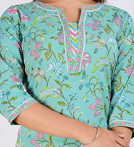 Image of COTLAND Fashions Jaipuri Cotton Printed Straight Kurti for Women Royal Sea Green