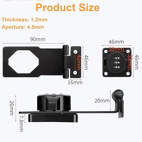 Miniatura 4 de Cerradura y pestillos para puerta corrediza de granero de 90 grados  Cerraduras rotativas con contraseña de gabinete para armario, cobertizo,