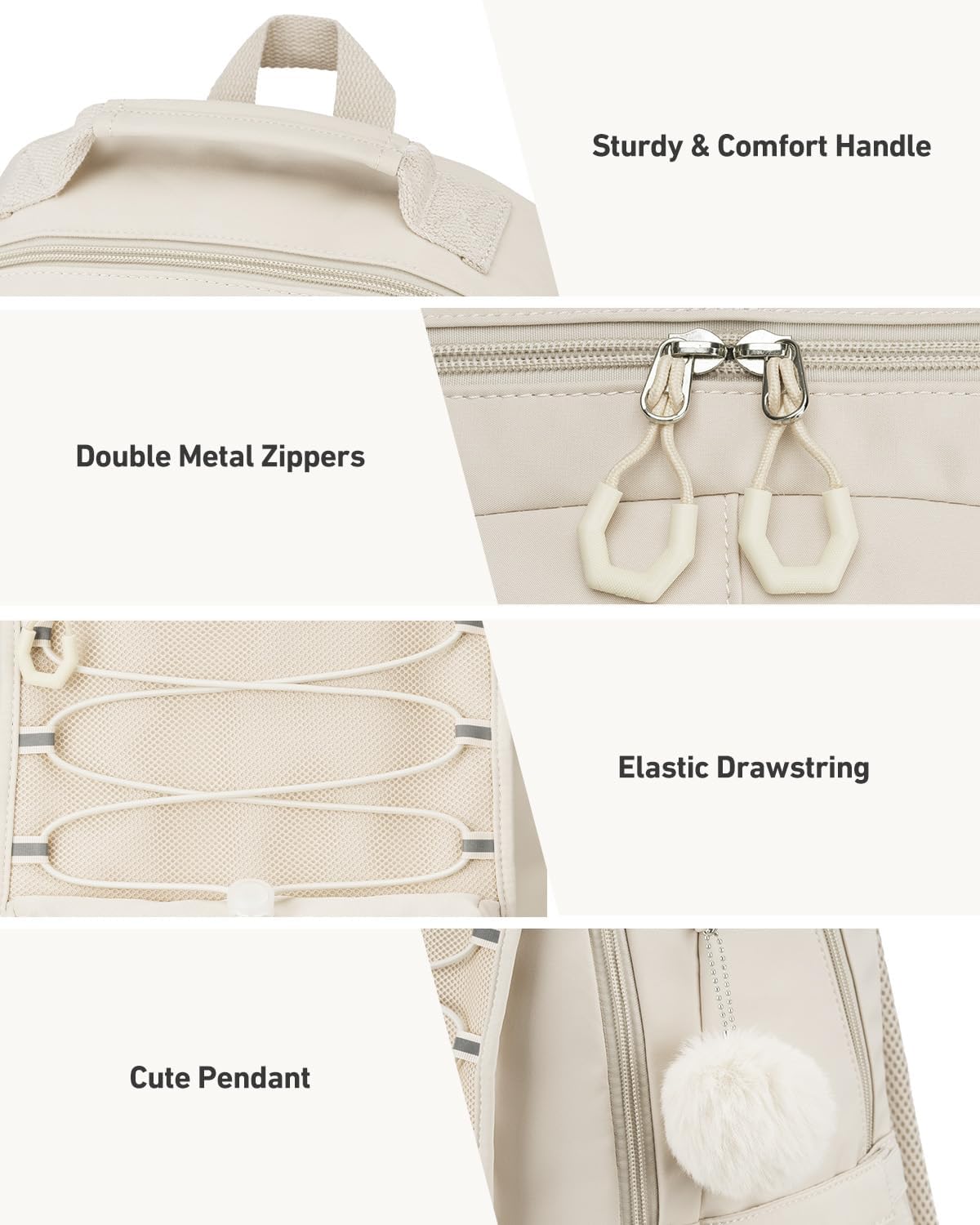 School Backpack for Teens Girls, Aesthetic College Bookbag for Women Students Large Fashion 17.3 Inch Laptop Bag for Work Travel (Beige)