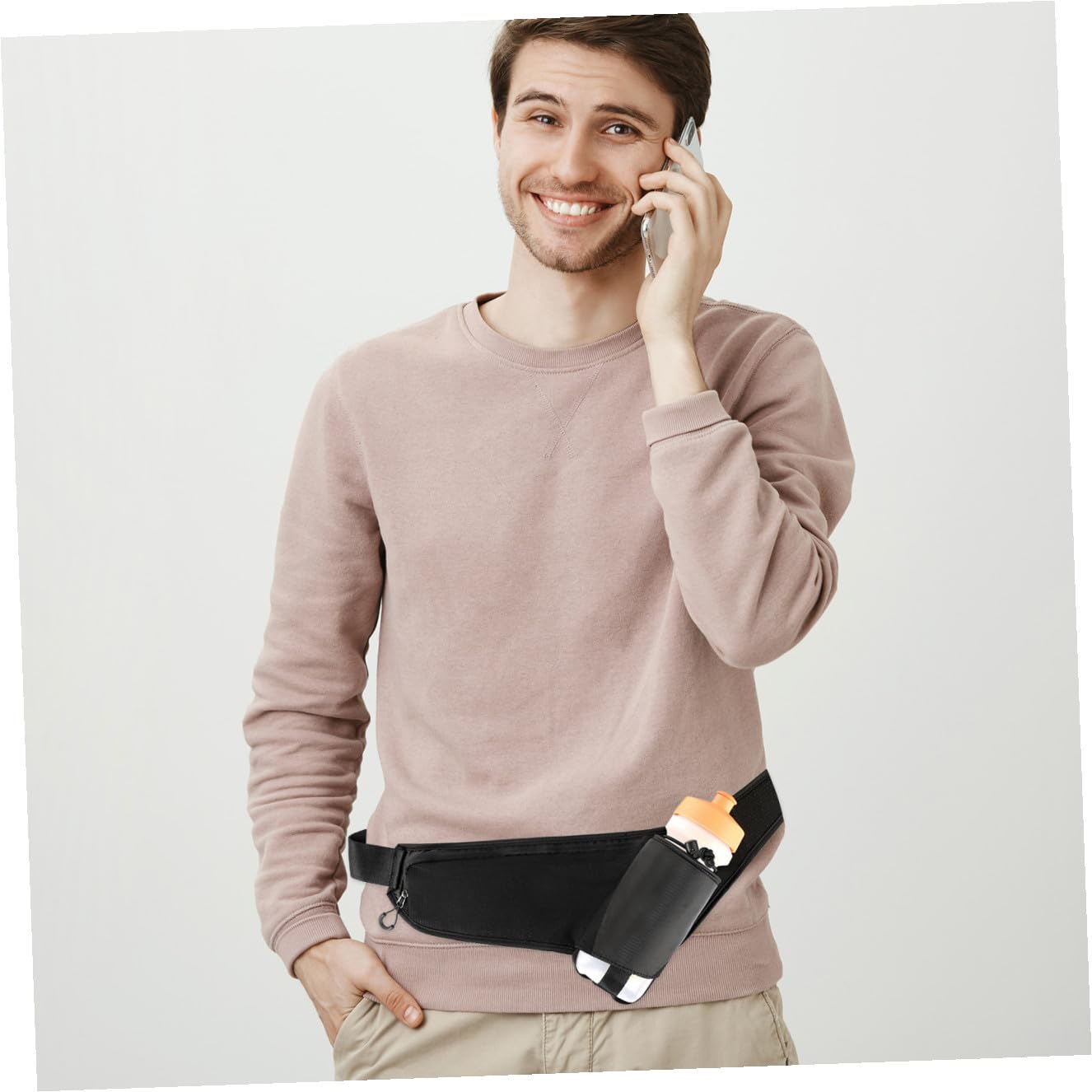 UKCOCO Riñonera para Correr con Portabotellas de Nylon Negro | Diseño de Cintura, Cremallera Suave y Resistente, para Running y Viaje al Aire Libre