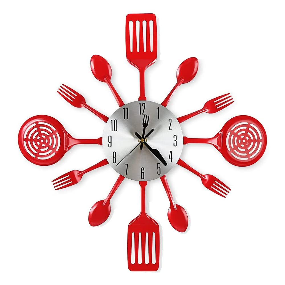 CTRLZS 16 Inch Large Kitchen Wall Clocks with Spoons and Forks,3D Tableware Wall Clock Room Home Decoration