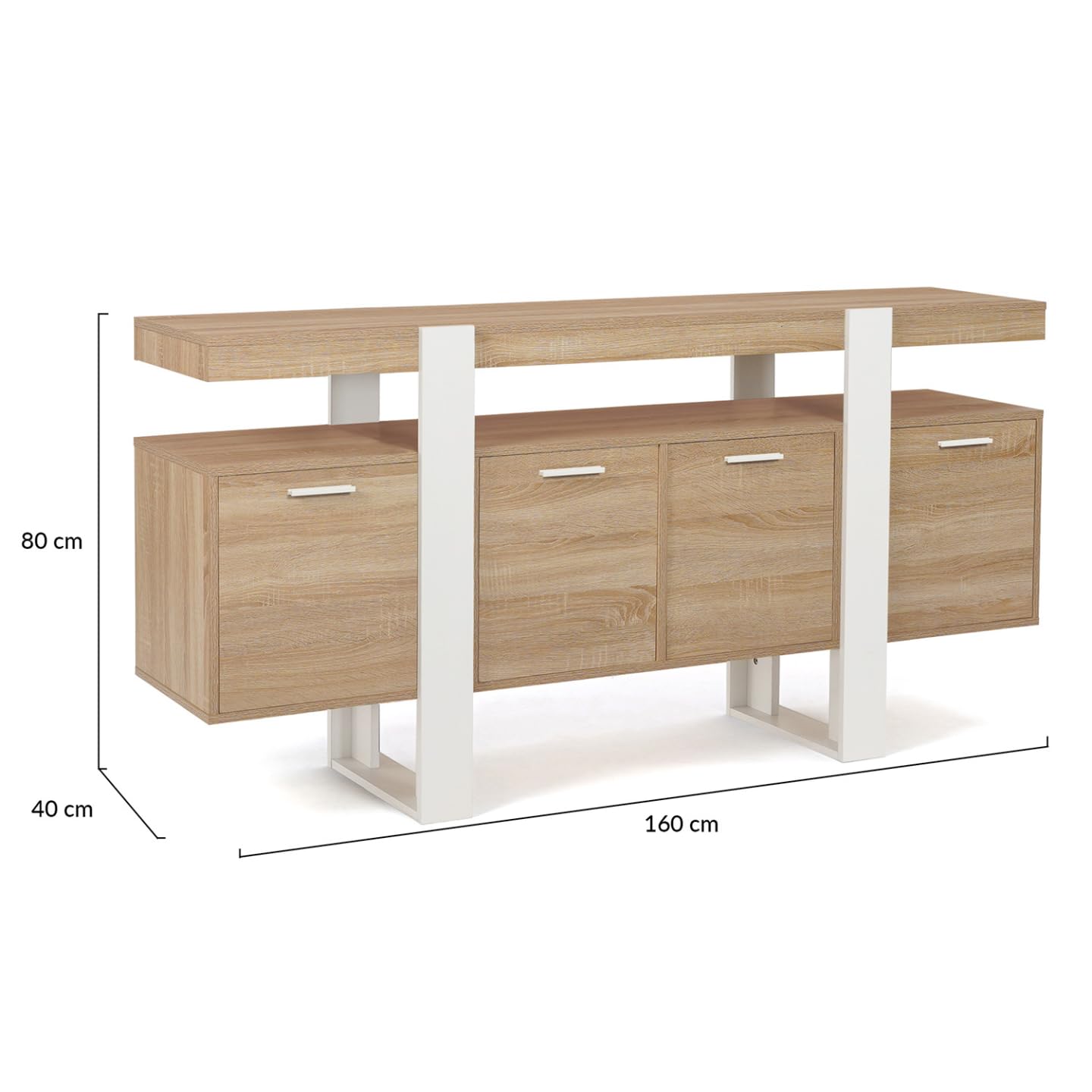 IDMarket - Buffet 160 cm Phoenix XXL 4 Portes Bois et Blanc