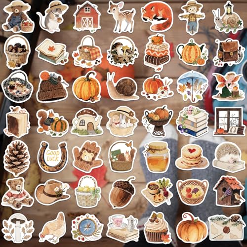 100 PCS Autumn Aesthetic Stickers, Thanksgiving Fall Stickers for Woman,Pumpkin Maple Leaf Animals Sticker for Water Bottles Laptop Scrapbooking,Harvest Party Favorites Decals for Adult - Image 3