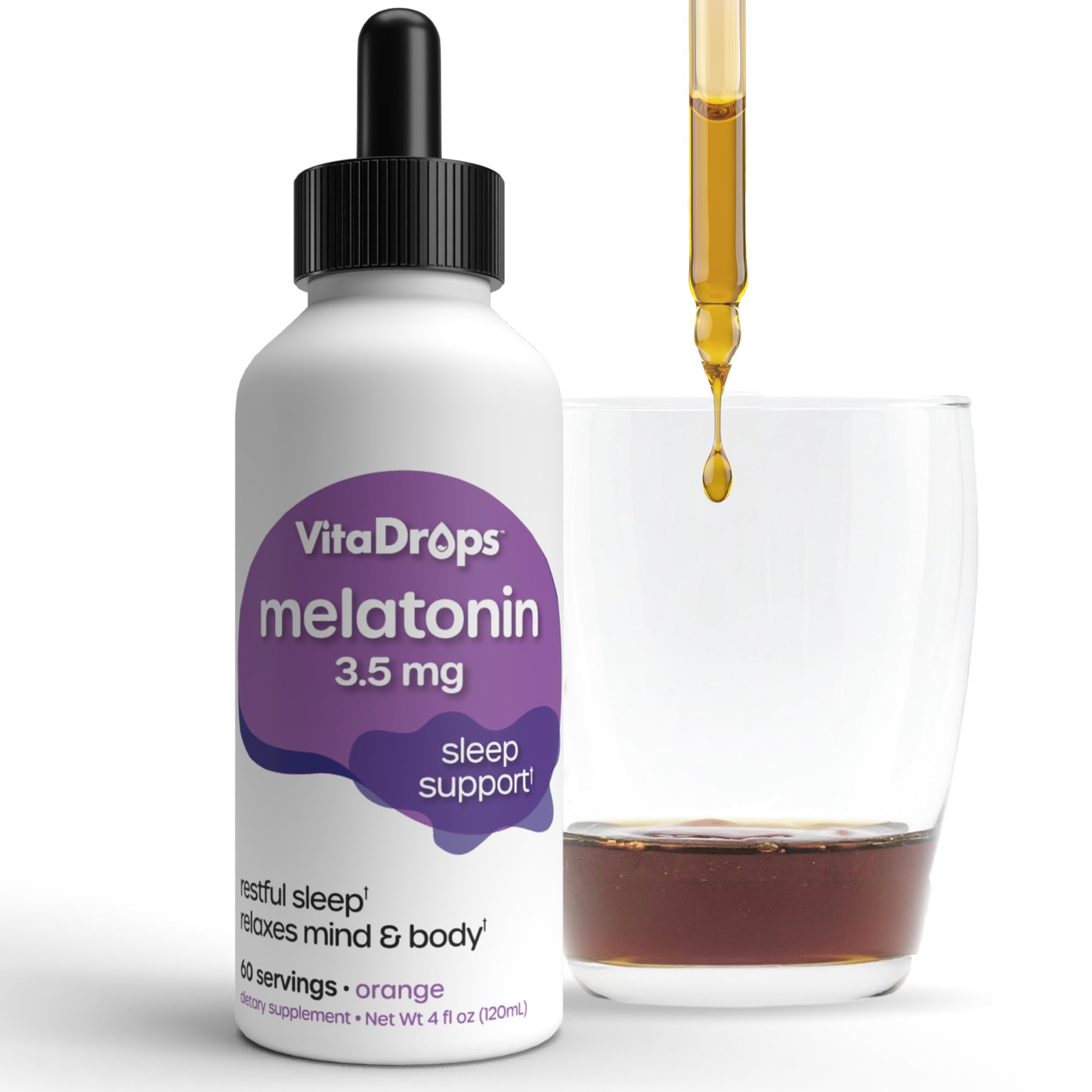 Windmill VitaDrops Melatonin 3.5mg Tincture, Sleep & Rest Support Supplement, Fall Asleep Faster and Stay Asleep Longer, Orange Flavor, 60 Servings, 4 Fl Oz