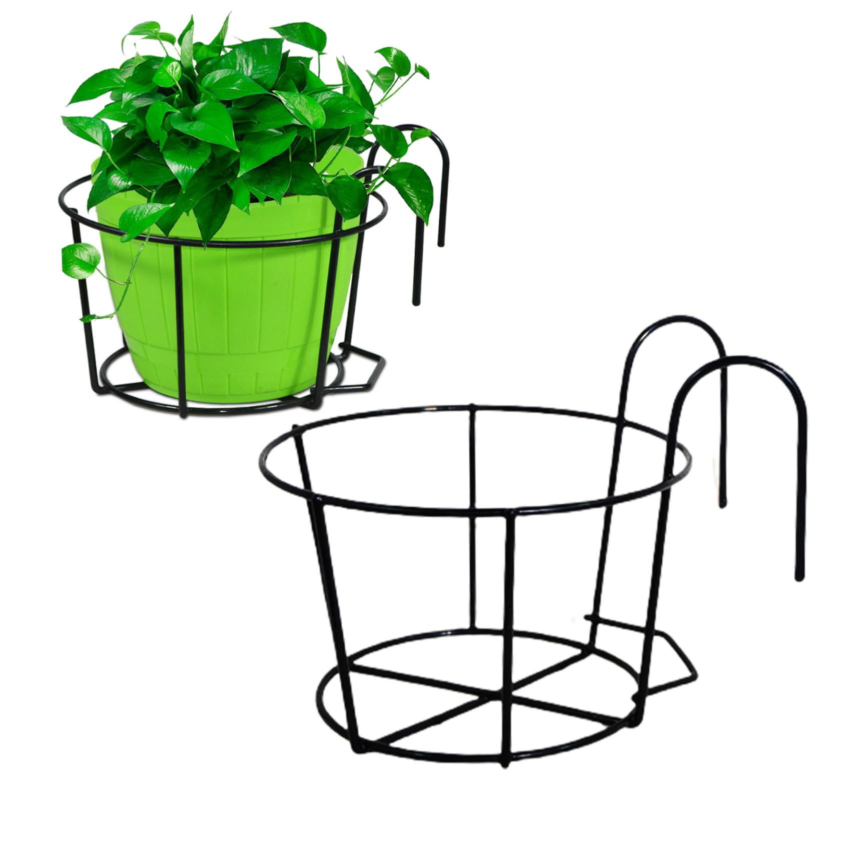 Pineeseatile Black Flower Pot Holder, Hanging Basket Stand Metal Hanging Basket Round Flower Pot Holder Railing Planters For Home Balcony Porch Decor 2Pcs For Home Daily Use