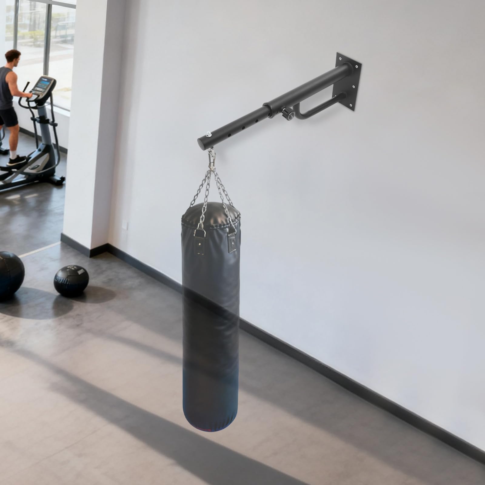 Soporte de pared para saco de boxeo de 5 niveles, gancho giratorio 360°, capacidad 150 kg
