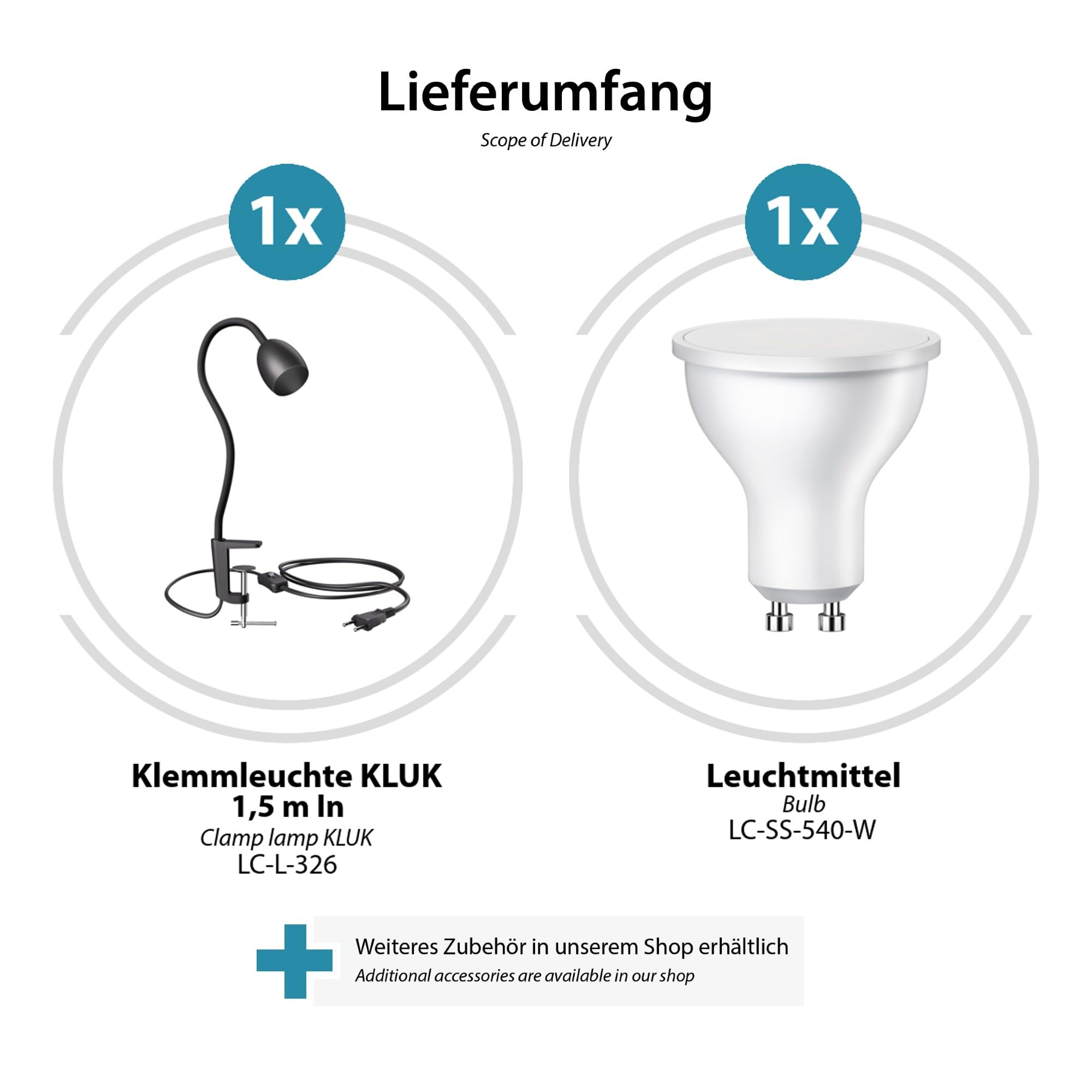 ledscom.de 2x GU10 lámpara de pinza KLUK con cuello de cisne, negro incl. GU10, blanco, 4.888W, 450lm