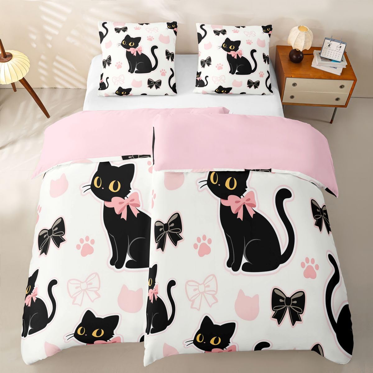 Homewish Niedliche Schwarze Katzen Bettwäsche 4teilig 135x200