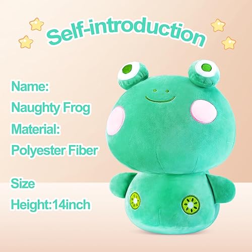 Miniatura 3 de Hallo Deer Peluche de rana Kawaii de 14 pulgadas, bonitos regalos de rana para niñas y niños, almohada de felpa de rana súper suave para Halloween,