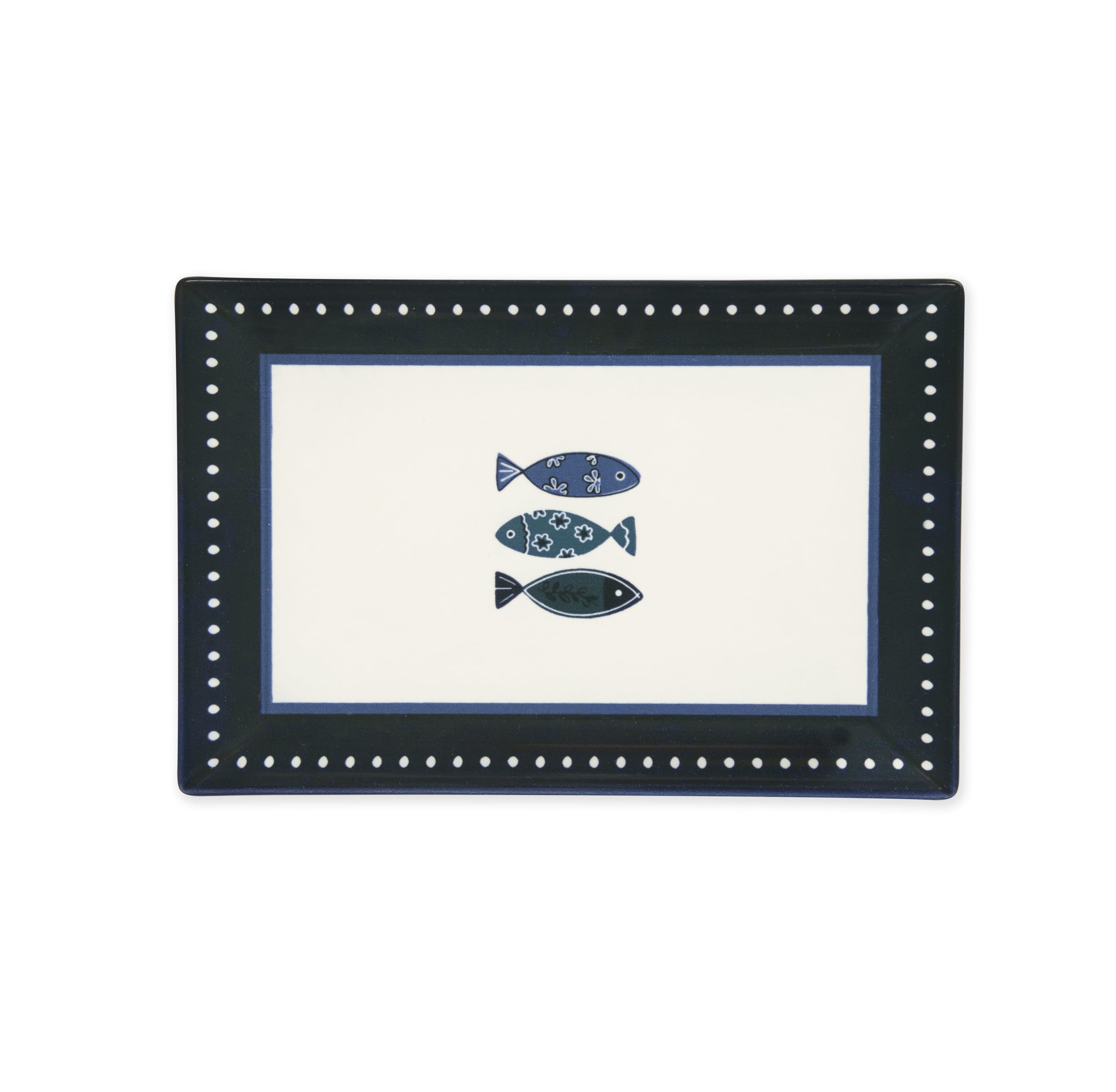 Excelsa Ocean Set of 6 Rectangular Ceramic Plates, Blue Fish Decoration, 30 x 20 cm