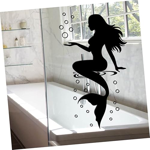 Miniatura 9 de Toyvian 4 calcomanías de pared de sirena, arte de pared de sirena bajo el mar, calcomanías de pared de sirena, decoración de pared de sirena para