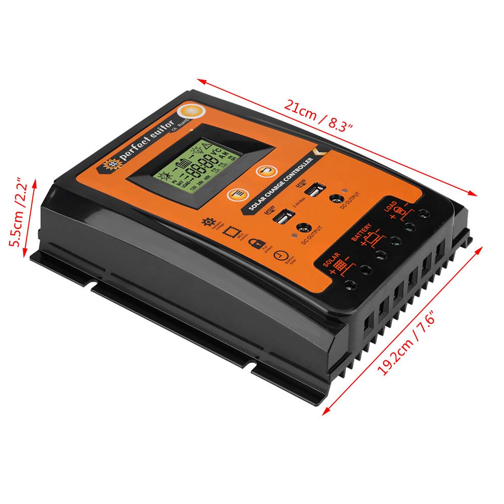 Keenso 12V/24V 30A/50A/70A Contrôleur de Charge Solaire MPPT Régulateur de Batterie de Panneau Solaire Double Affichage LCD LCD