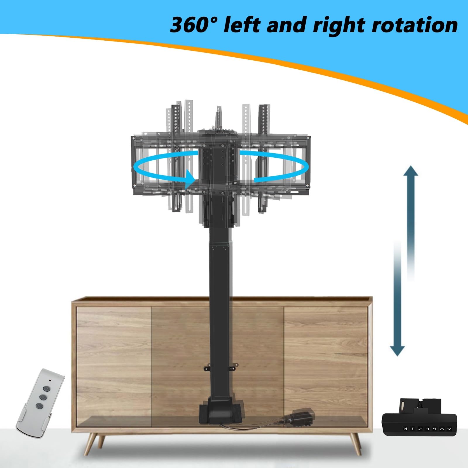 Soporte de TV motorizado eléctrico con rotación de 360° para televisores de pantalla plana de 32 70 pulgadas VESA 200 x 200 600 x 400 mm, soporta hasta 60 kg manual y mando a distancia incluido