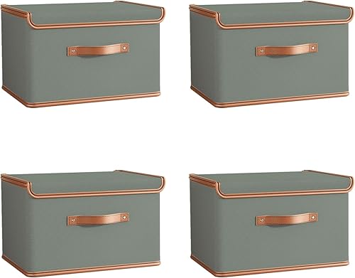 Miniatura 11 de Tuza Paquete de 2 contenedores de almacenamiento con tapas, contenedor organizador plegable de armario, caja organizadora de tela con asas, cajas de