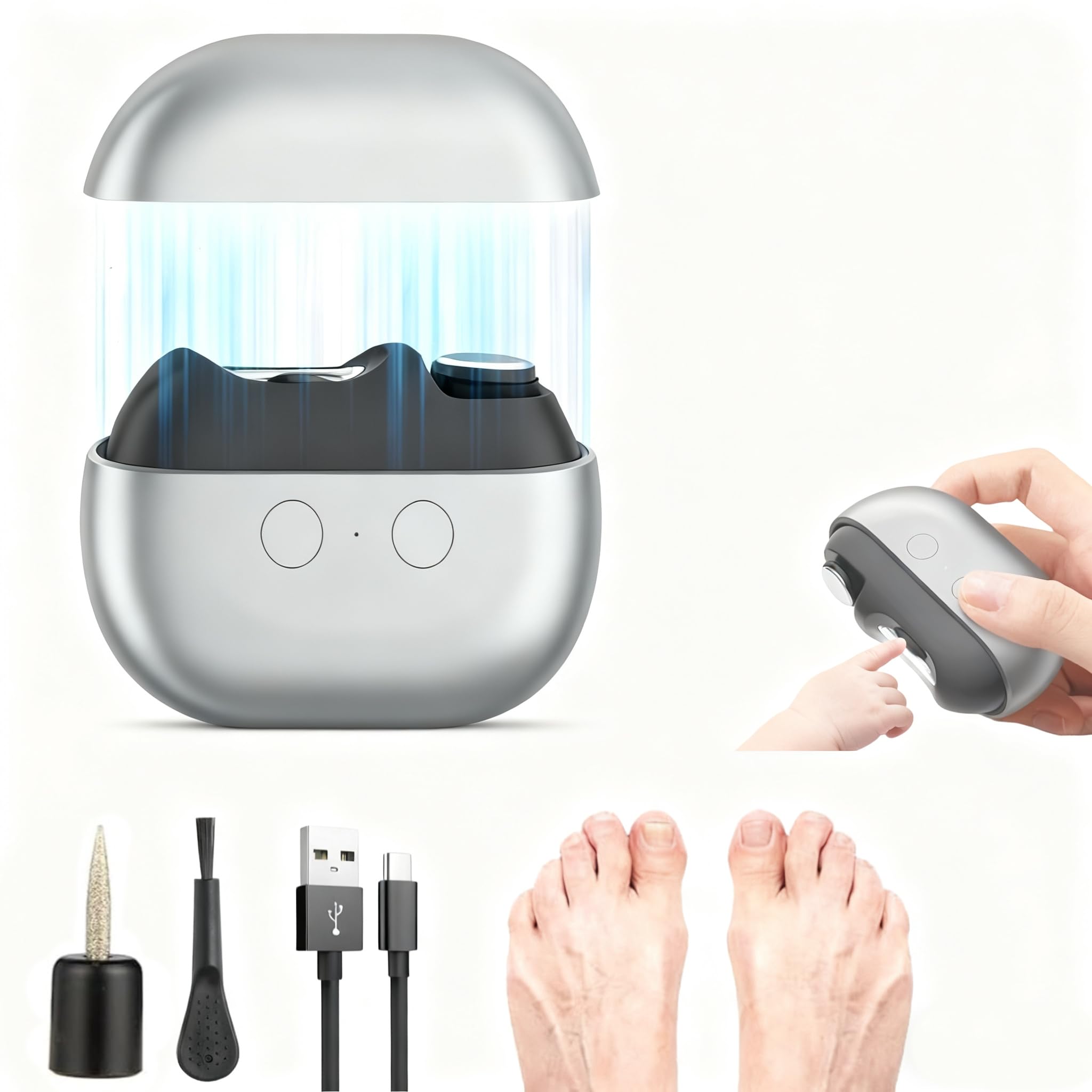 Upgraded Electric Nail Clippers Automatic Electric Nail Trimmers with LED Light Easy-Grip Painless Nail Cutter for Seniors Kids
