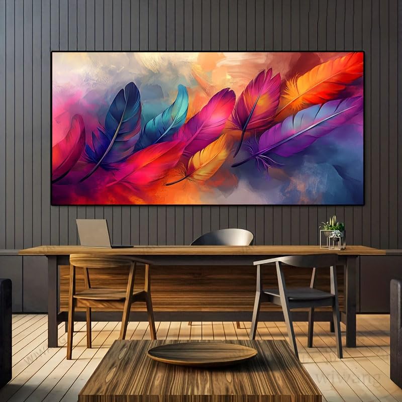 Lienzo de plumas de colores de 40x80cm que transforma la decoración de salones modernos 4