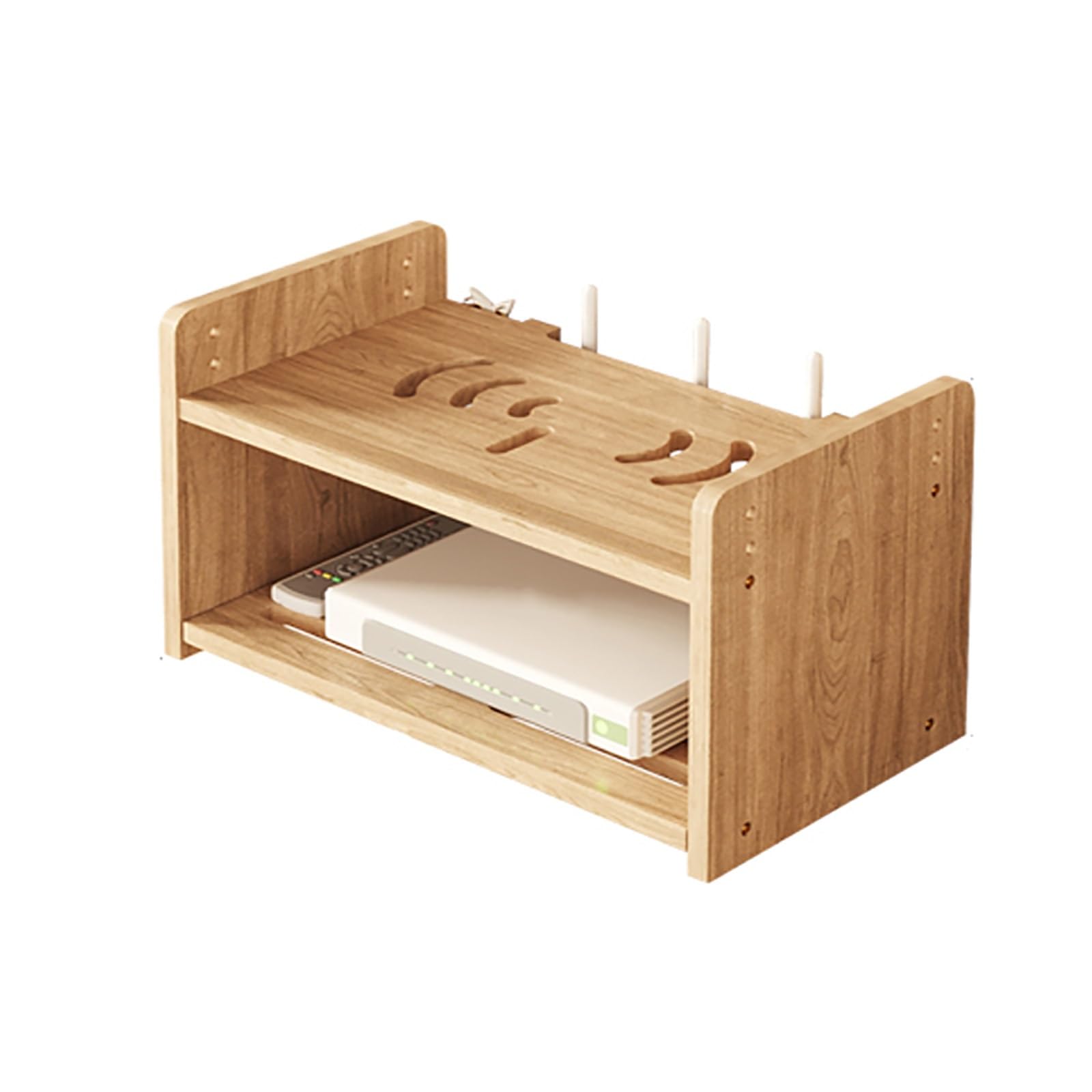 Étagère murale en bois massif pour décodeur, routeur Wi-Fi, support mural sous téléviseur pour décodeur, étagère pour projecteur, cache-boîtier Wi-Fi double couche en bois sans blocage du si