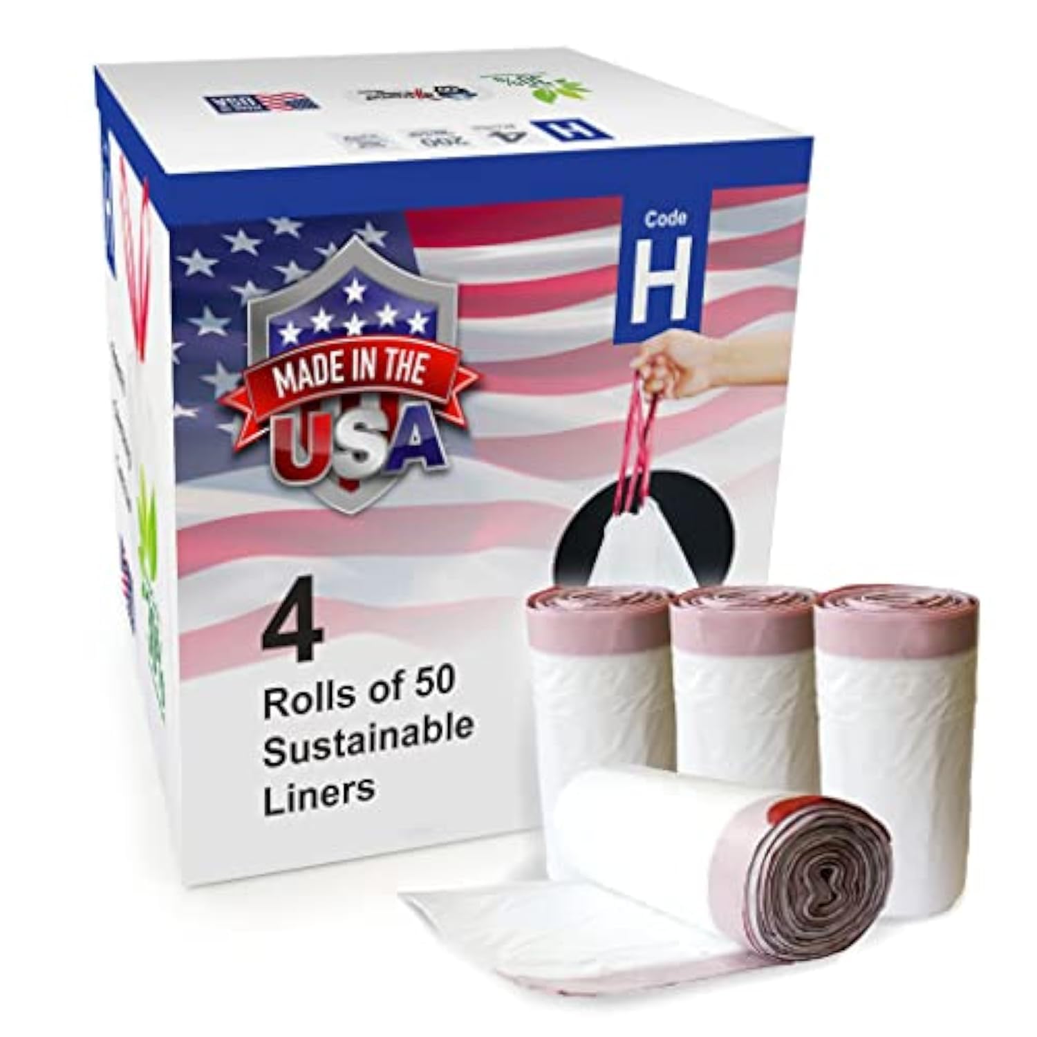 Compatible with Code H - 200 Count Durable Custom Fit Plastic Trash Bags w/Drawstring - 30-35 Liter/ 8-9 Gallon Trash Cans - Made in USA