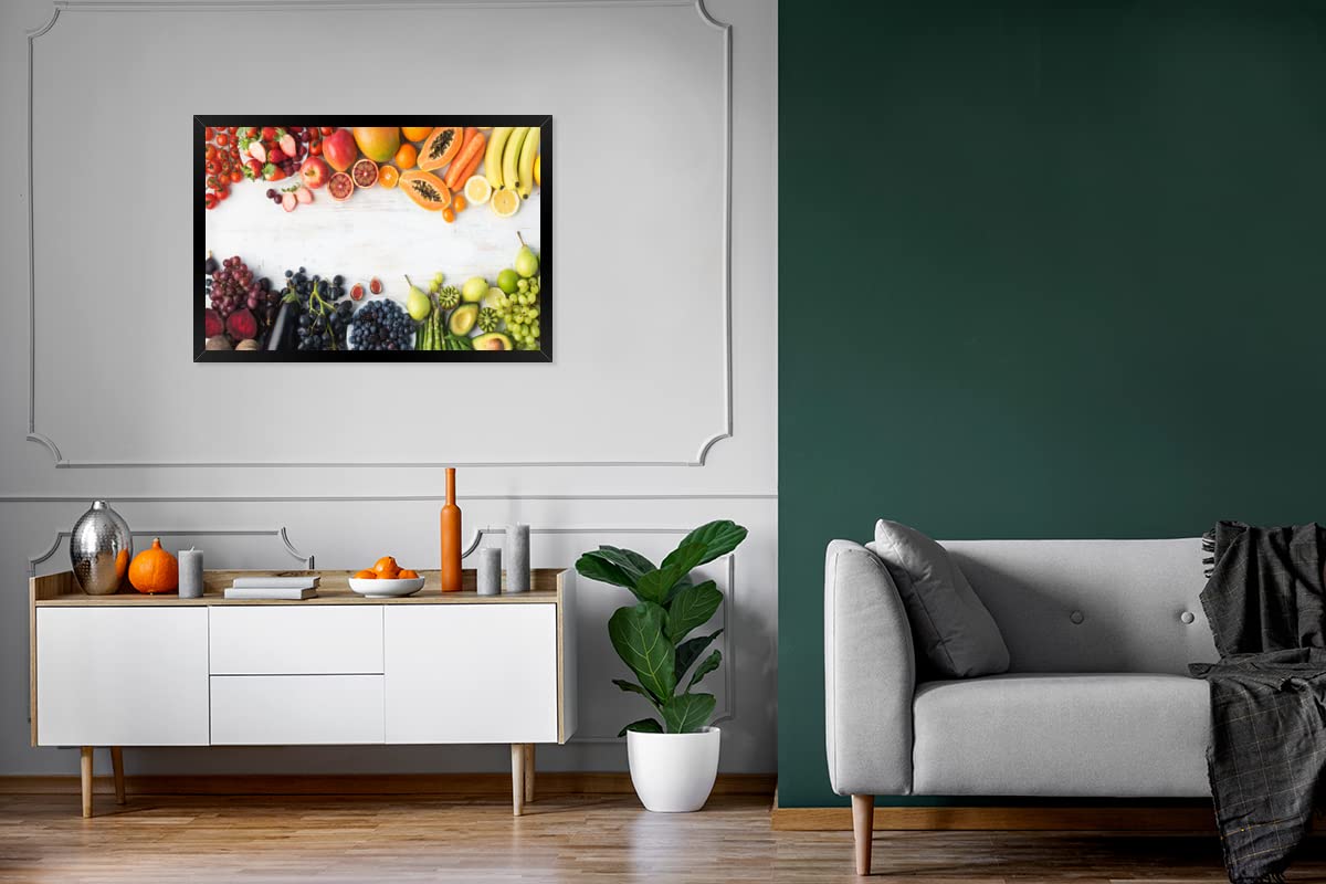 MuchoWow Poster Bilder Wanddeko Deko Wohnzimmer 120x80 cm Obst - Regenbogen - Erdbeere - Weintrauben - Papaya
