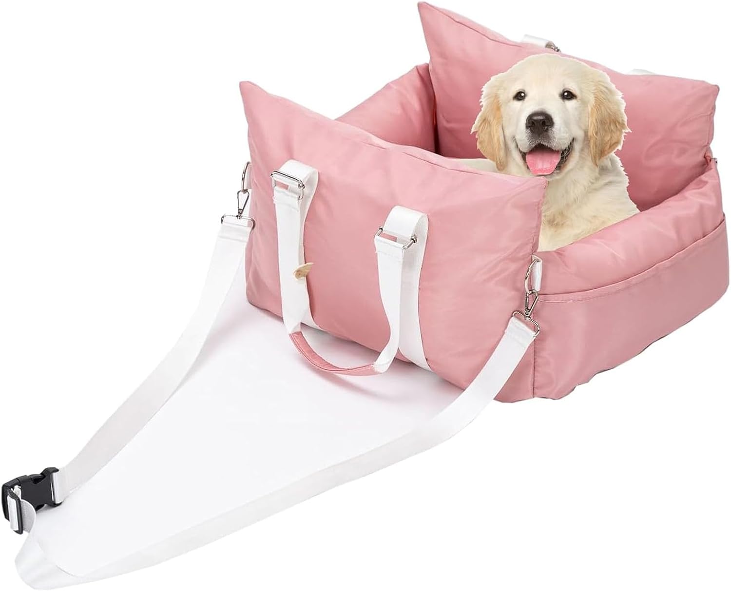 Dog Car Seat for Small Pet Up to 60 Lbs,Dog Travel Booster Seat Cushion Bed Detachable and Washable Non-Slip Portable Puppy Dog Handbag Carrier Sofa for Passenger Seat,Pink,L