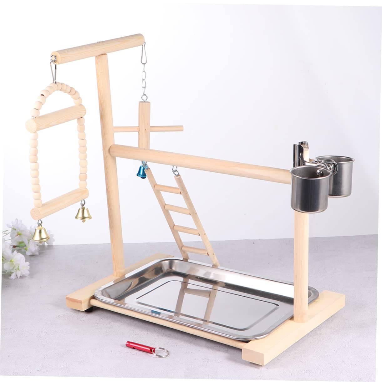 Hohopeti 1pezzi Altalena Per Pappagalli Legno Con Supporto Da Appendere Giocattolo Divertente Per Uccelli Accessorio Per Gioco e Allenamento Di Parrocchetti e Pappagalli Beige