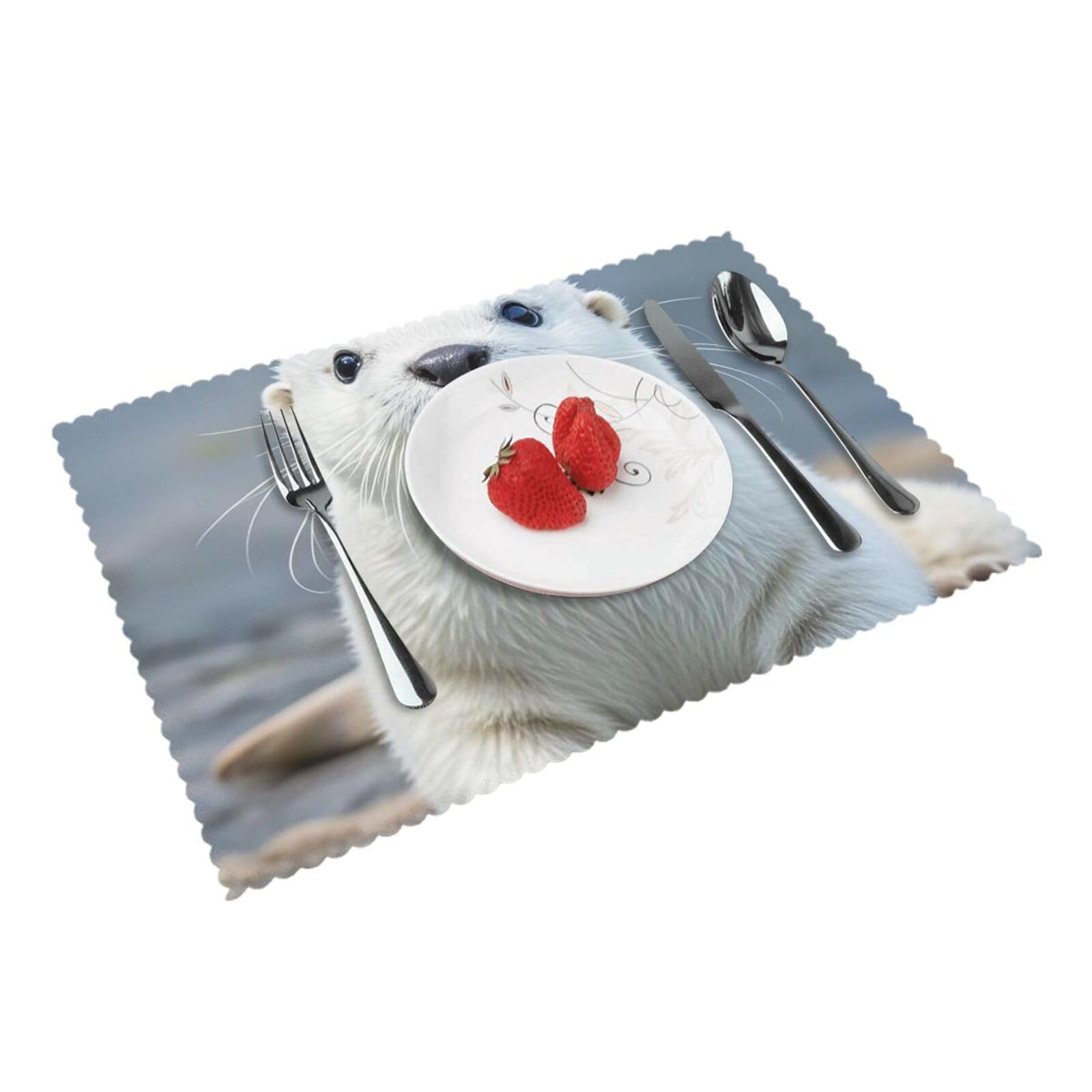 Placemats Set of 4 Heat Resistant Woven Place Mats for Dining Table White Otter Placemats Washable Wipeable PVC Table Mats Indoor/Outdoor Place Mats for Party Kitchen Decor 30x45 cm