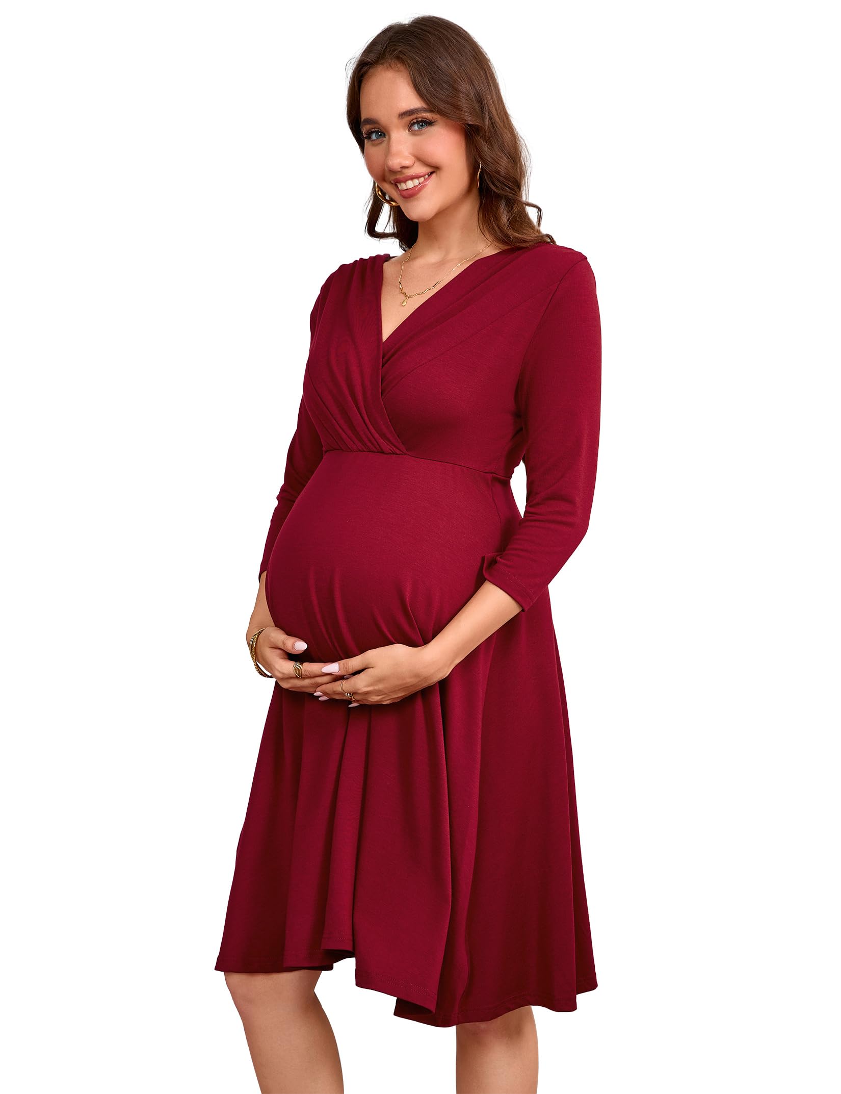 YesFashion Abito premaman con scollo a V, abito per gravidanza a vita alta, abiti comodi per donne incinte