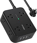 Surge Protector Power Bar -Flat Plug, Wall Mount, 8 Wide Outlets with 4 USB Ports (2 USB C), 5FT Heavy Duty Extension Cord with Multiple Outlets, Charging Station Overload Protection for Home Dorm