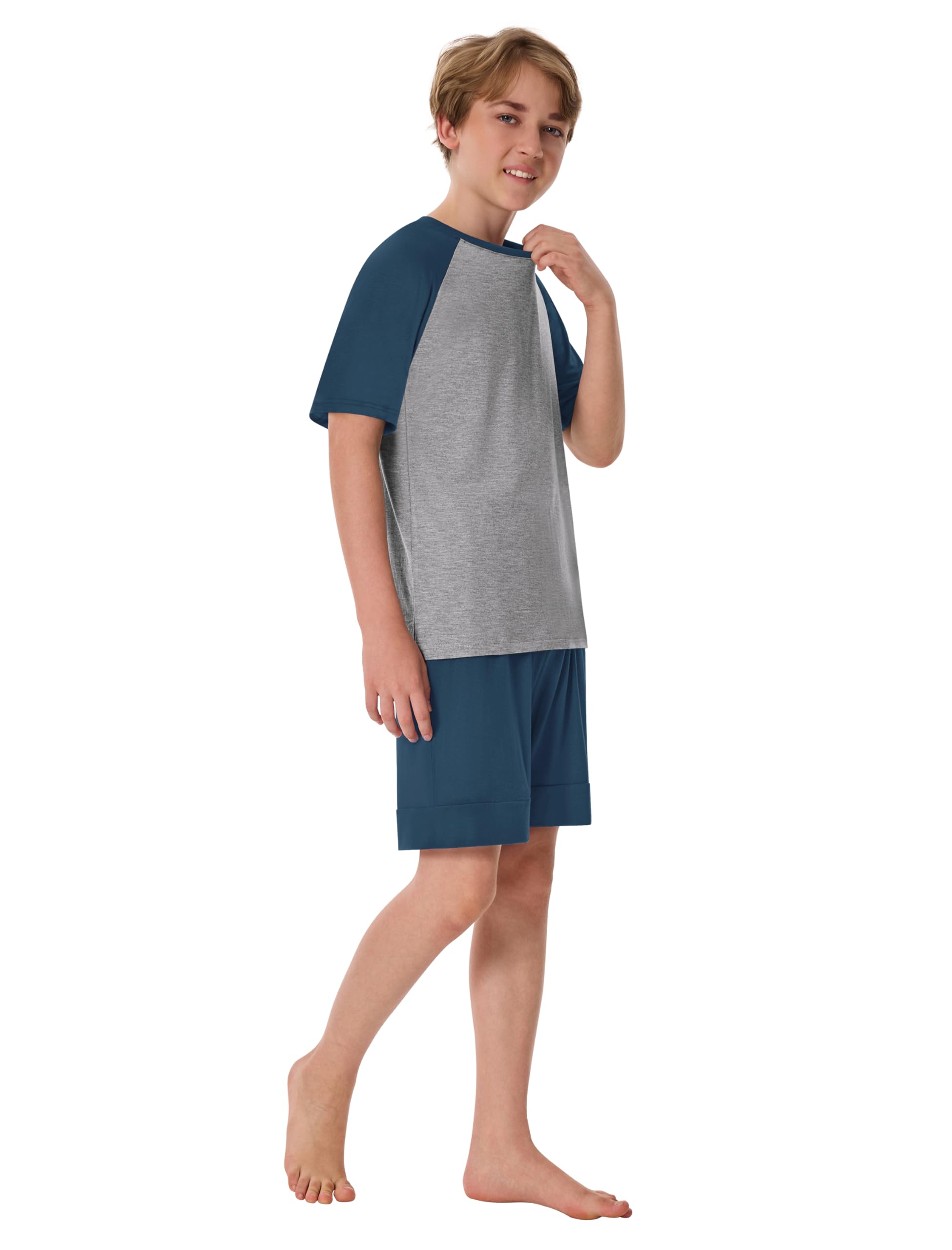 MoFiz Pijama Niños Suave Verano Conjunto de Dos Piezas Camiseta y Pantalones Cortos con Bolsillos Ropa de Dormir 8-18 Años