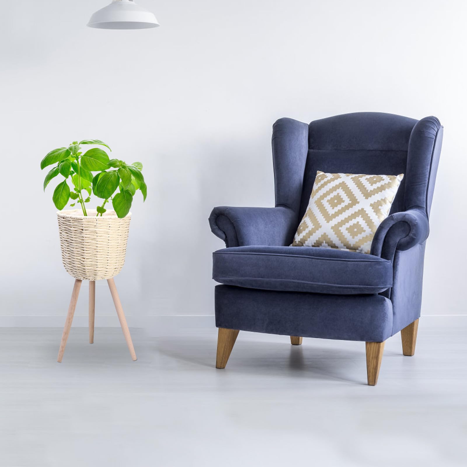 CHILDWEET Vaso da Fiori con Staffa Angolare in Rattan e Legno, Portafiori Decorativo Semplice ed Elegante per Piante, Adatto per Decorazione Casa e Ufficio, 1 Pezzo