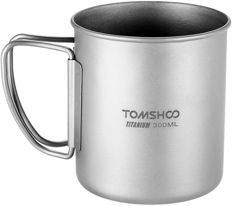 300ml Titanium Cup Outdoor Portable Camping Picnic Water Cup Mug with Foldable Handle POPQ