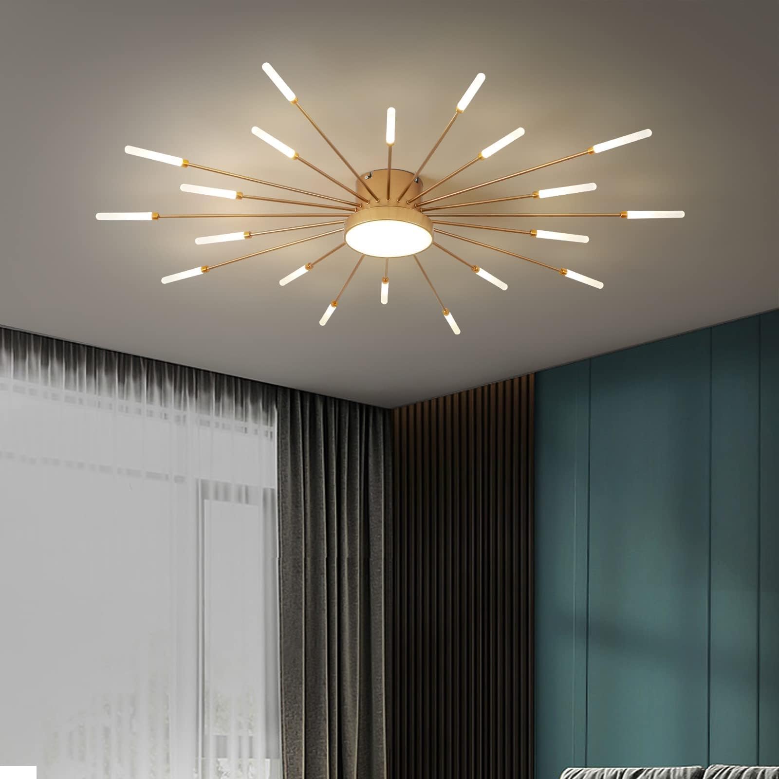 Moderne LED-plafondlamp, 42 1 koppen semi-inbouw plafondlamp, gouden kroonluchters, plafondverlichting voor slaapkamer, woonkamer, keuken, eetkamer, restaurant