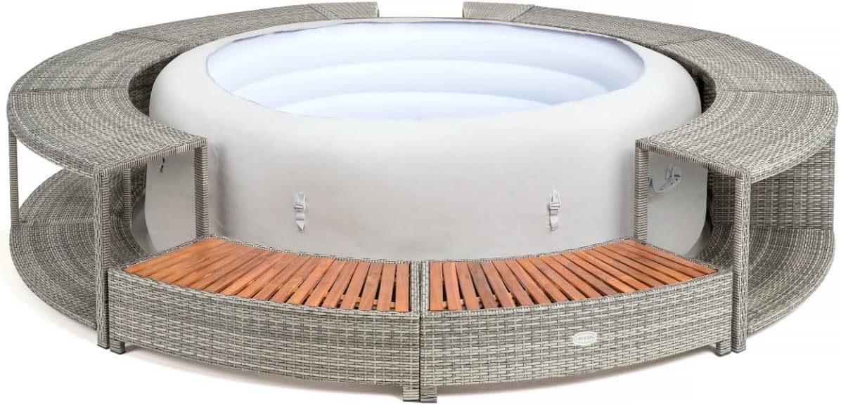– Lay-Z-Spa Rattan Hot Tub Surround Storage and Steps for Spa Set-Up, 200cm, Grey