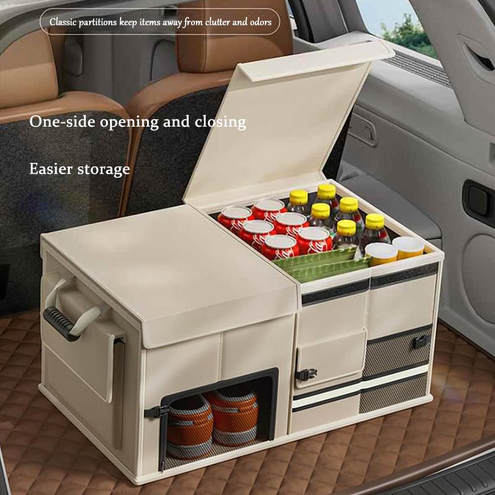 Organizador de maletero de coche, plegable, impermeable, organizador de carga multicompartimento, capacidad de 60 litros para almacenamiento automotriz y organización de vehículos