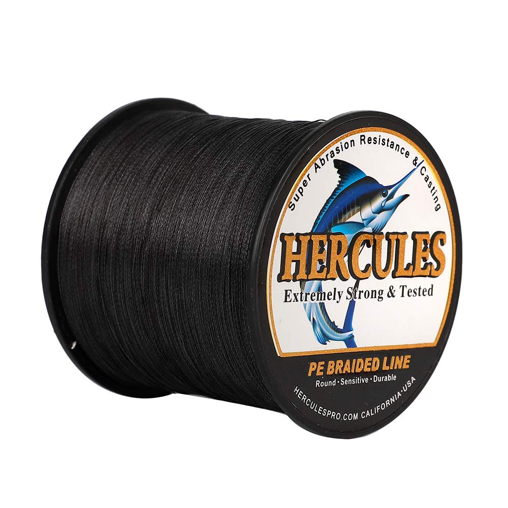 HERCULES Braided Fishing Line 300m 328yds 6lbs-100lbs Pe Superline 4 Strands (Black 90lb/40.8kg 0.50mm), 90lb/ 0.50mm/ 300m (328yds)