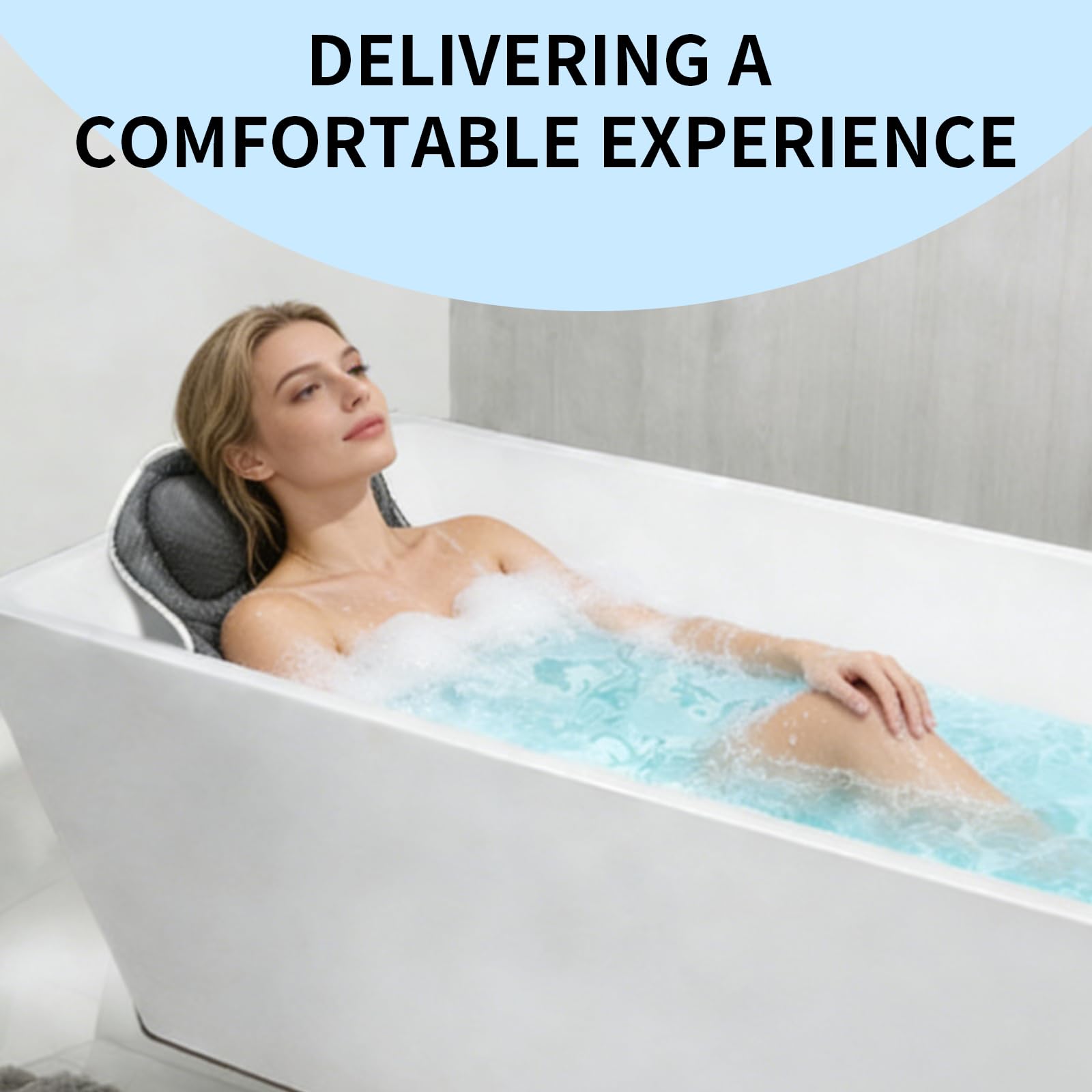 Almohada de Bañera, Cojín de Baño Confortable para Cabeza, Cuello, Espalda y Hombros, 4D Air-Mesh con 6 Ventosas, Accesorio SPA en Casa, Adaptable a Todas Las Bañeras