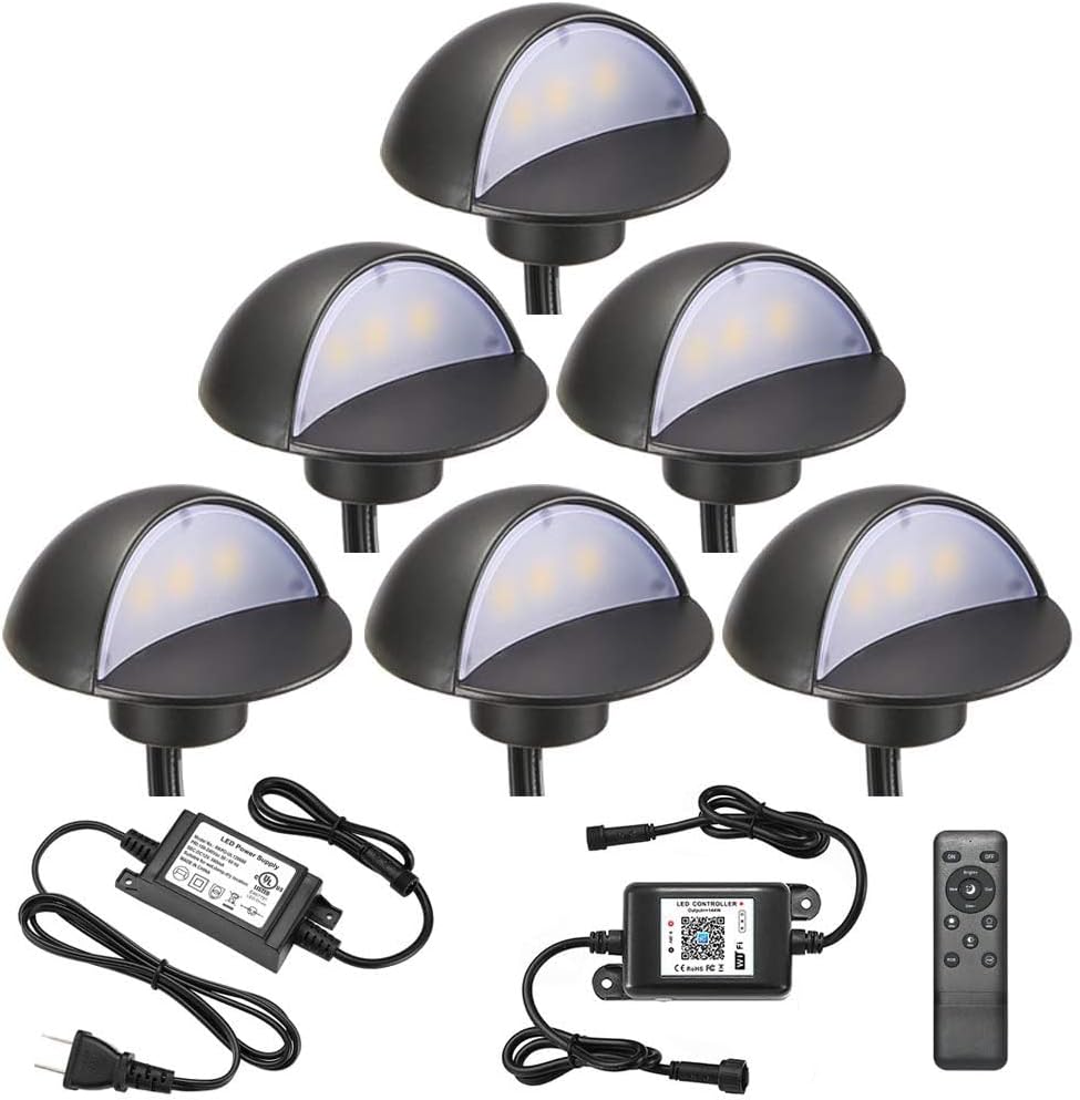 FVTLED LED Deck Lighting Kits, 6pcs WiFi Controller Φ1.97 Low Voltage LED Deck Lighting RGB Recessed Light Compatible with Alexa Google Home Wireless Smart Phone RGB Lamp