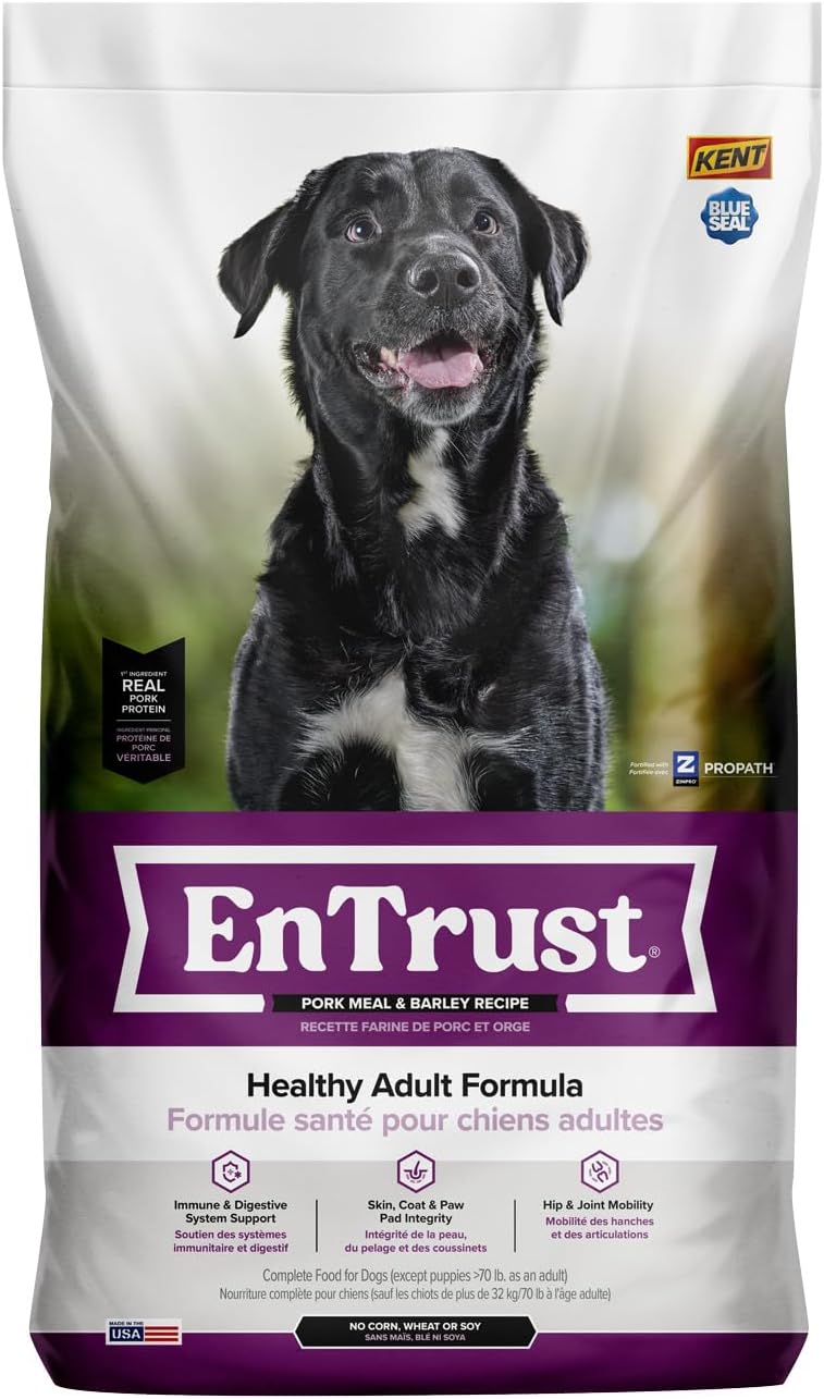 ENTRUST Adult Dog Food | Pork & Barley | Enriched with Super Foods, Antioxidants and Probiotics | No Wheat or Soy | 20 Pound Bag