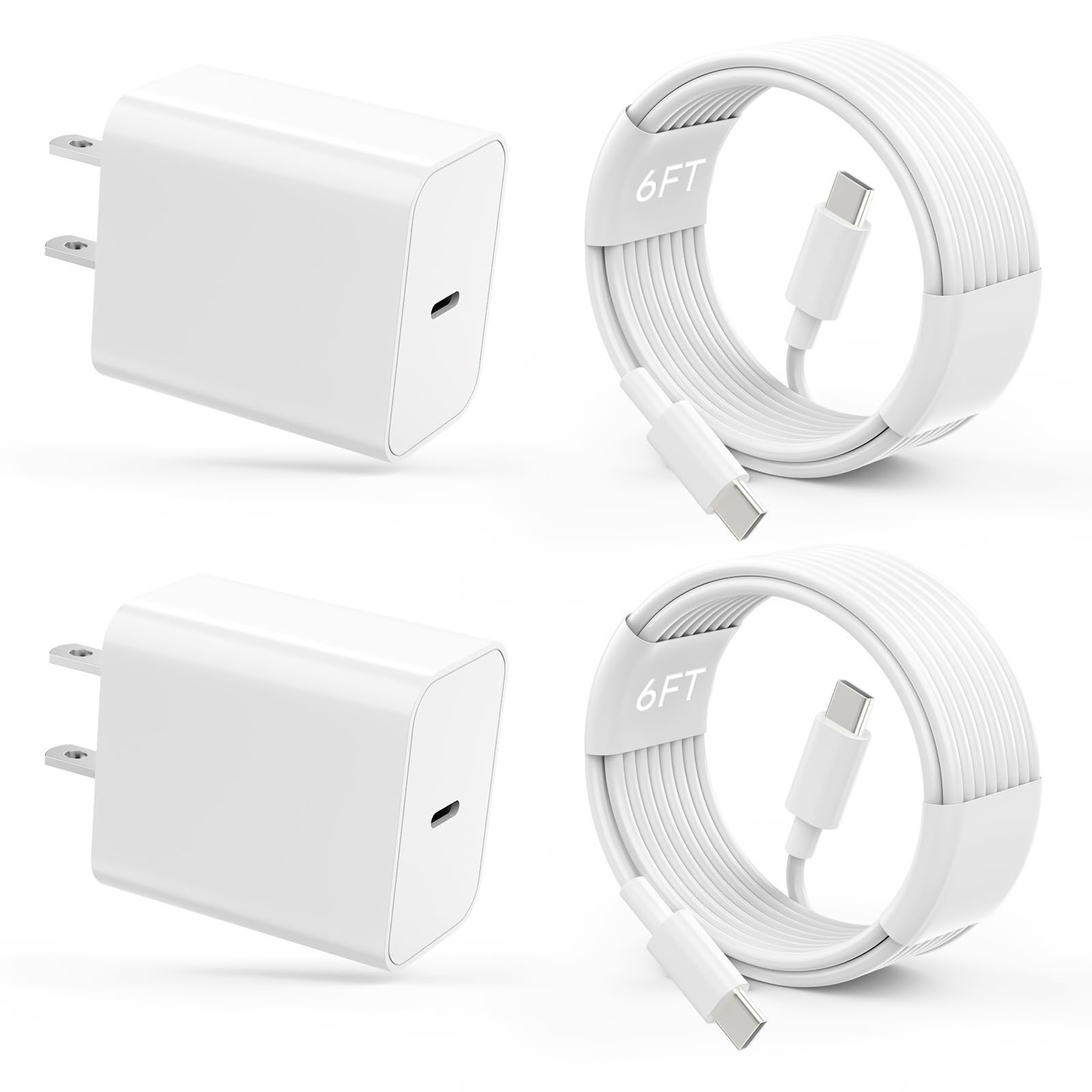iPhone 17 16 15 Charger Fast Charging Type C Chargers USB C Charger Block iPhone 16 Chargers with 2 Pack 6FT Cable for iPhone 17 Pro Max/16/16 Pro Max/15/15 Plus/15 Pro/15 Pro Max/iPad Pro/AirPods