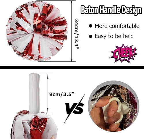 Miniatura 10 de Hooshing Paquete de 2 pompones metálicos con mango de plástico para animar el espíritu de equipo, bailar, deportes, niños y adultos