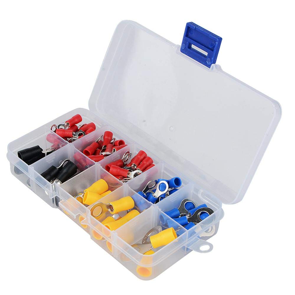 UYCUODLUY (102PCS 10Kinds RV) Insulated Ring Terminal Electrical Wire Crimp Connector Kit Set With Box,Copper Wire Cord Pin End Butt
