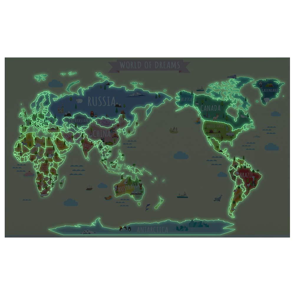Stickers muraux carte du monde lumineuse pour créer un ciel étoilé dans le salon