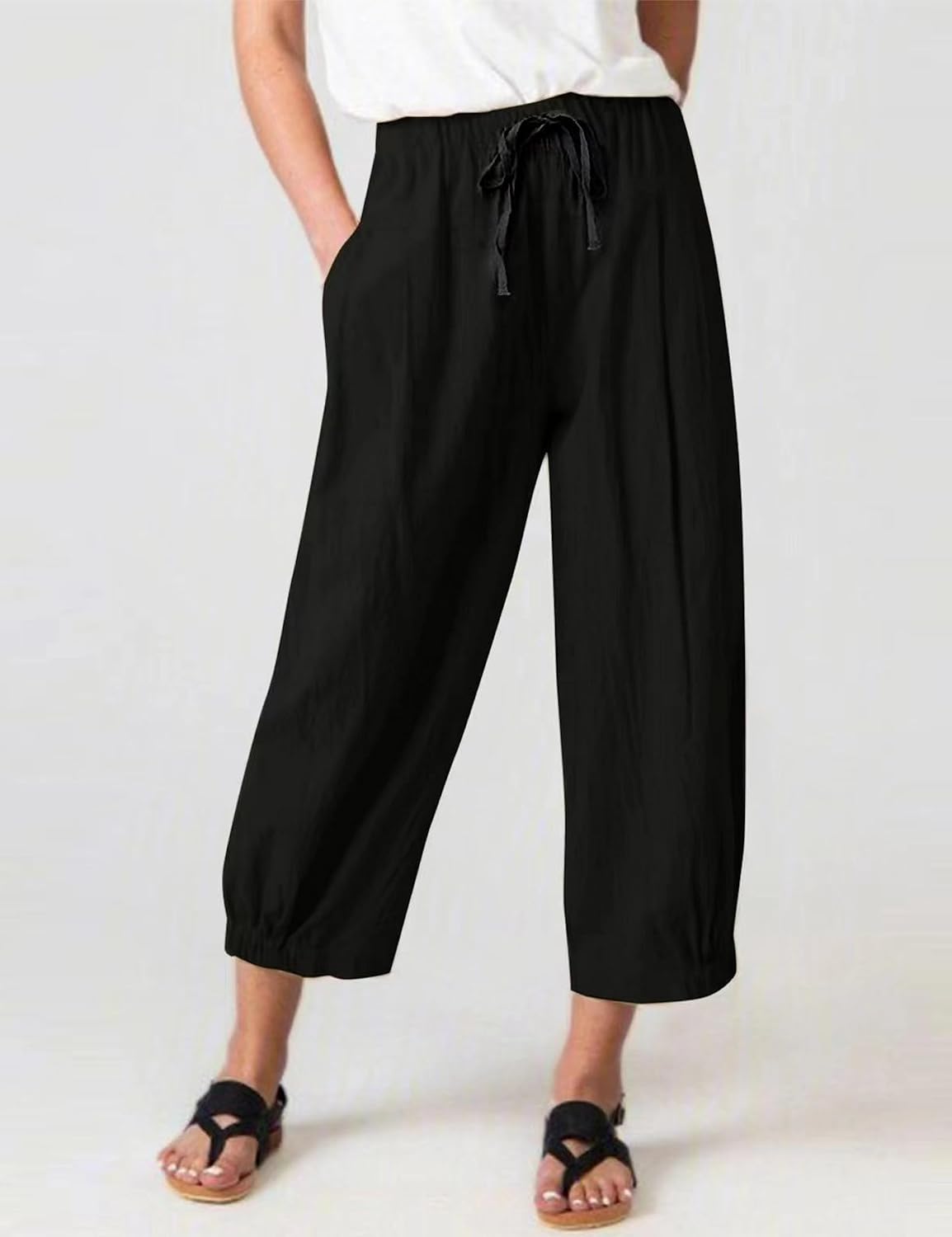 Bozanly Summer Capri Pants for Women Casual Elastic Waist Cotton Linen Comfy Yoga Crop Pants Trousers 2026 - Image 2