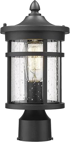 Diyel Lámpara de poste para exteriores, linterna de pilar exterior de 13.8 pulgadas con acabado negro y vidrio semillado, lámpara de poste exterior,
